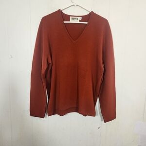 Vintage Morry's Burnt Orange Mens V Neck Zephyr Wool Sweater Size Large